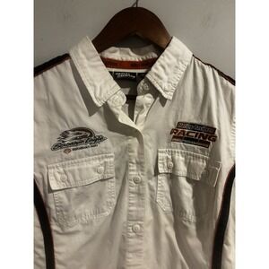 Harley Davidson‎ Women's Shirt Large Collared black and Orange - Runs Small